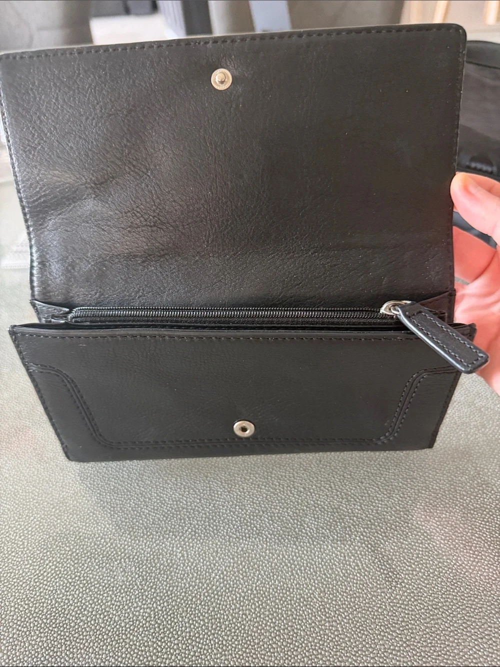 Michael Kors Black Leather Zip Continental Wallet with Silver Plaque